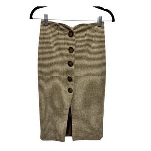 Oak + Fort Houndstooth Wool Blend Midi Skirt